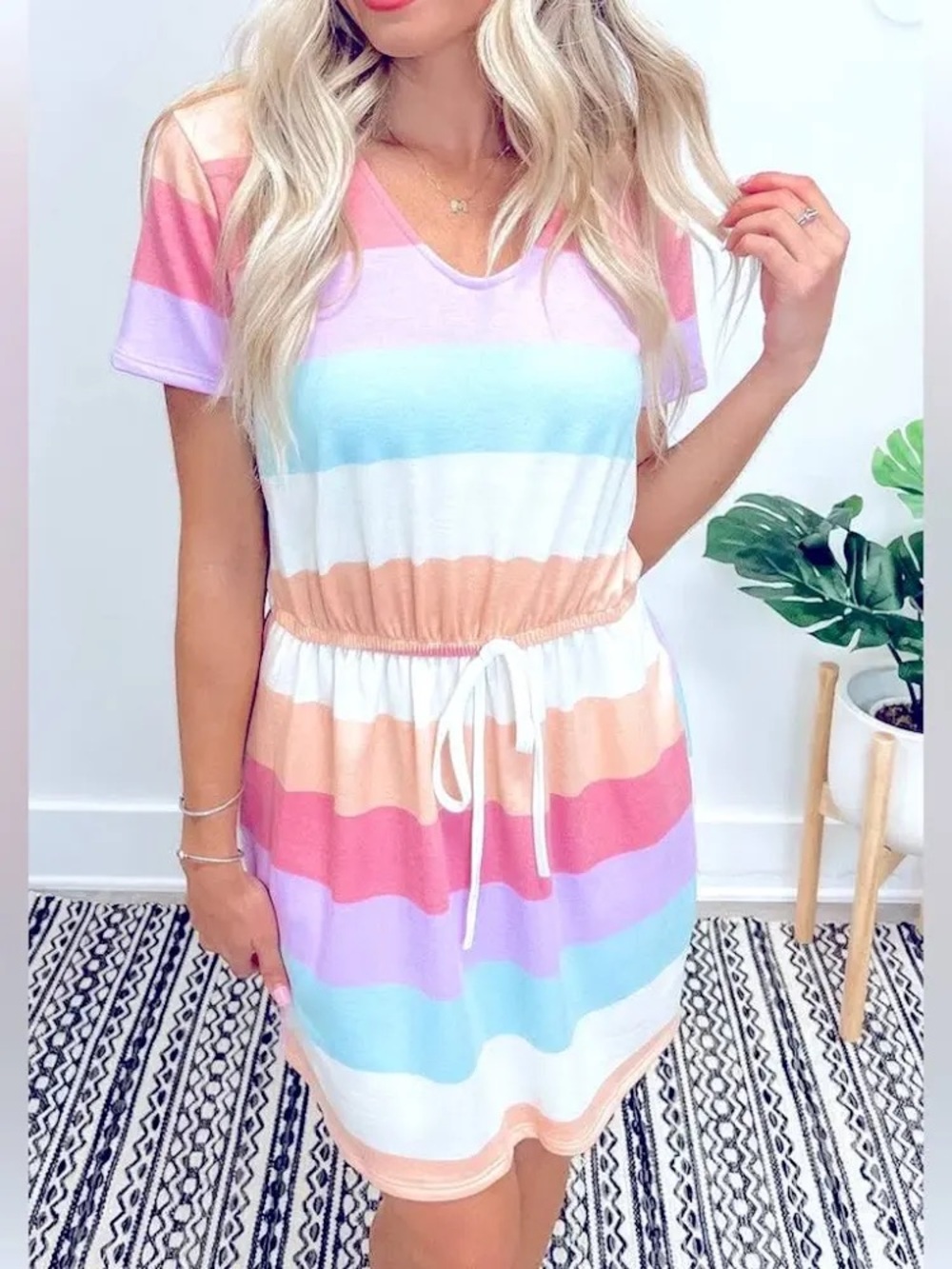 Vanilla Bay - Pastel Stripe Drawstring Dress
